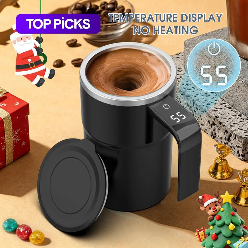 Intelligent Coffee Cup with Lid, 1/3 Counts Automatic Stirring Cup with Temperature Display, USB Rechargeable Stirring Cup for Coffee, Tea, Hot Chocolate, Gift,Gifts for Women